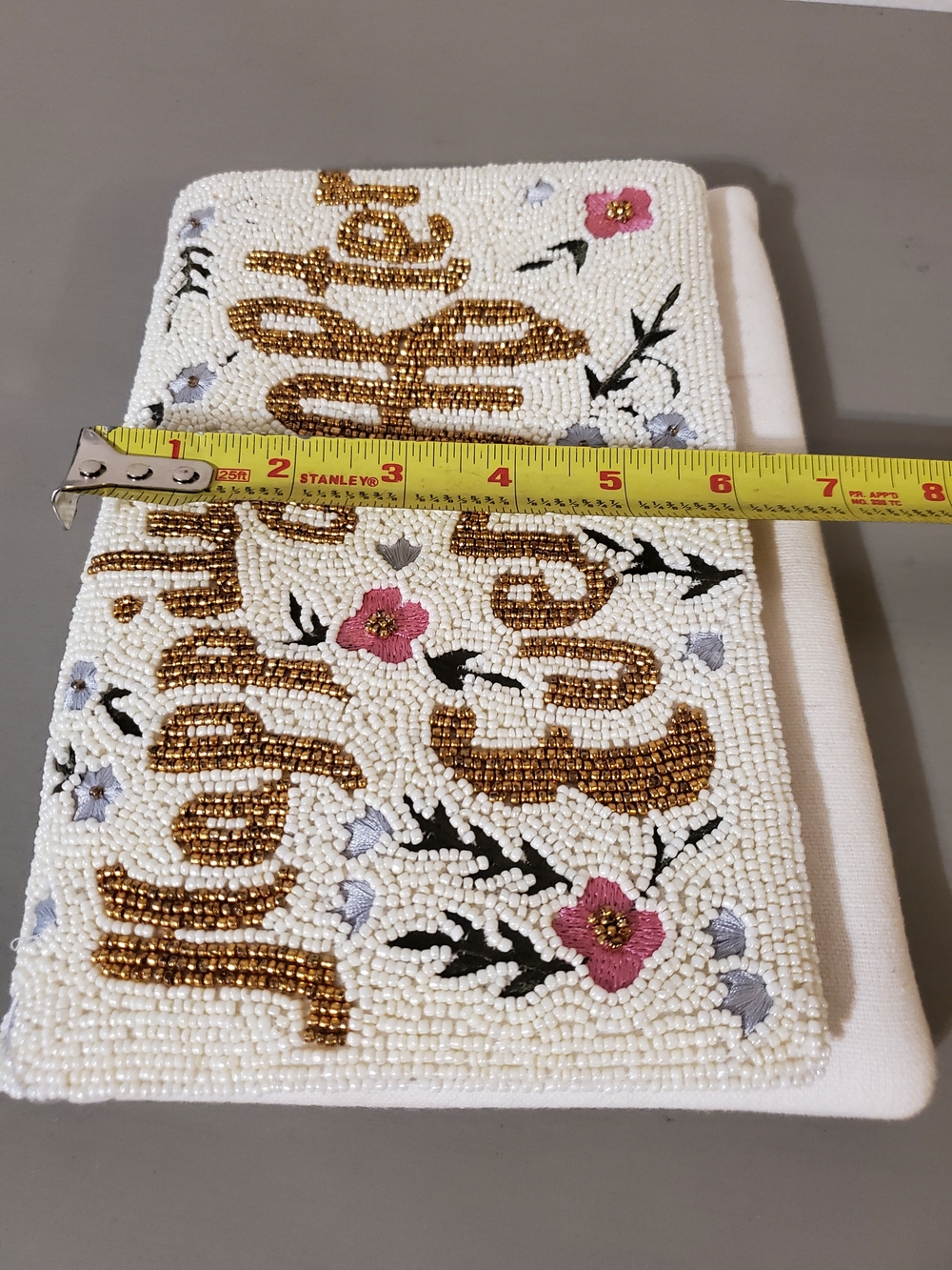 Beaded 'Happily Ever After' Clutch  White with Pink & Gold Accents Bride Wedding - Picture 9 of 9